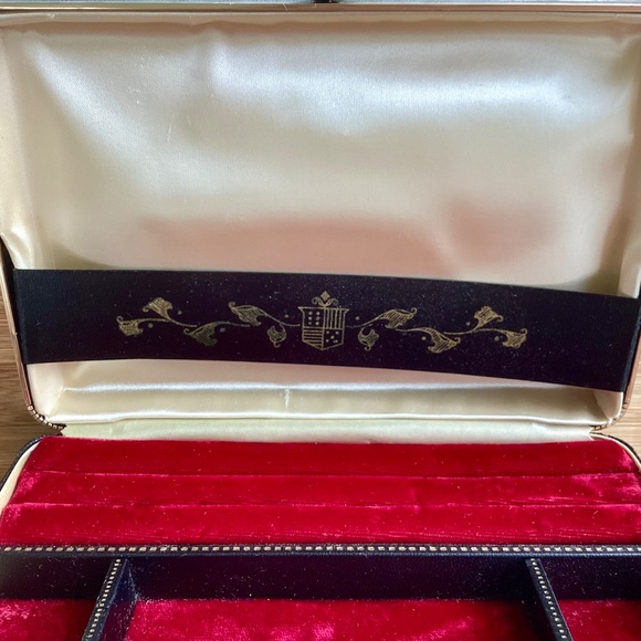 Vintage Black Gold Leather Red Velvet Men's Jewel Box Valet Station Travel Case - Picture 9 of 13